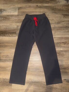 FIGS Charcoal Gray Scrub Pants with Red Drawstring